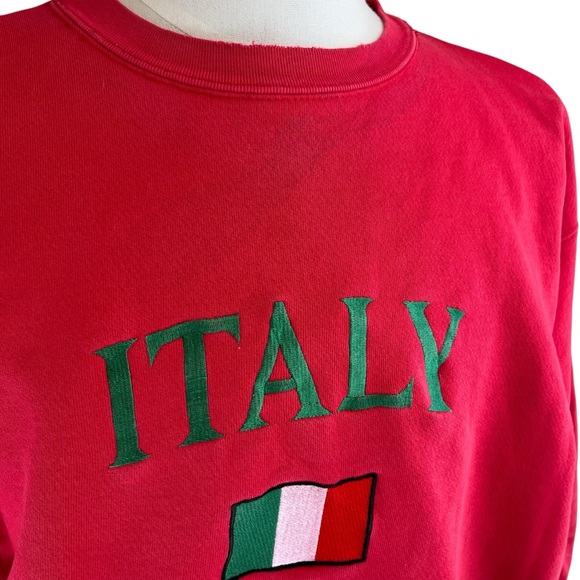 Vintage Y2K Emboidered ITALY Flag‎ Red Sweatshirt Size XL w/ Flaw 80s 90s USA - Picture 5 of 15